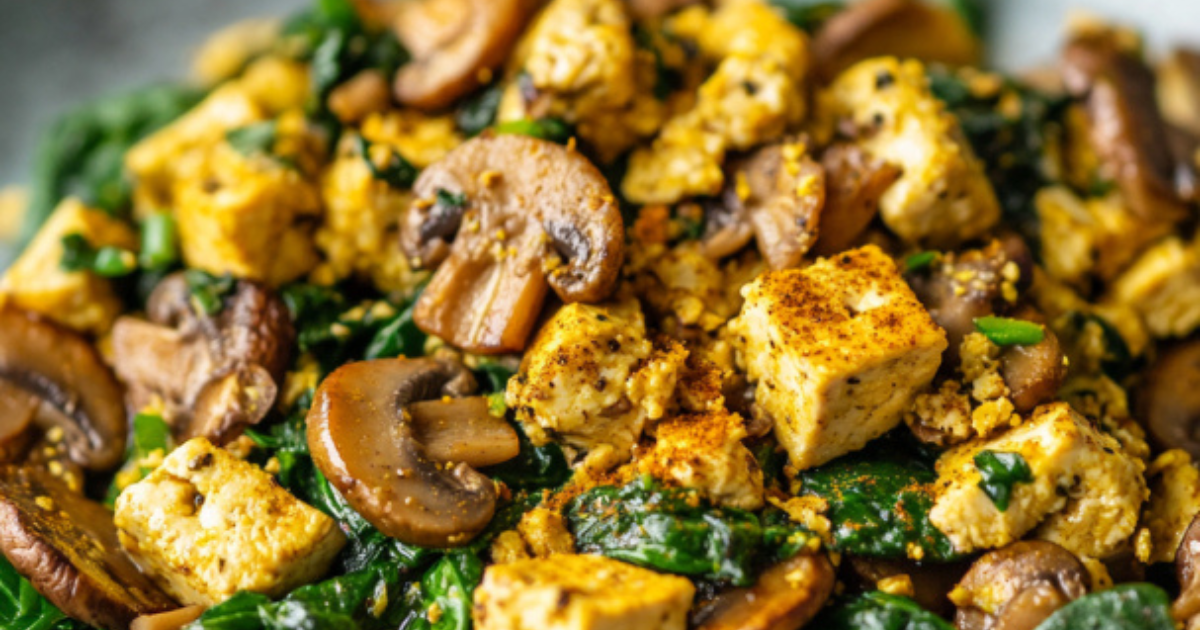 Tofu Scramble with Spinach and Mushrooms